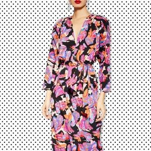 TOPSHOP Belted V-Neck Long Sleeve Midi Dress